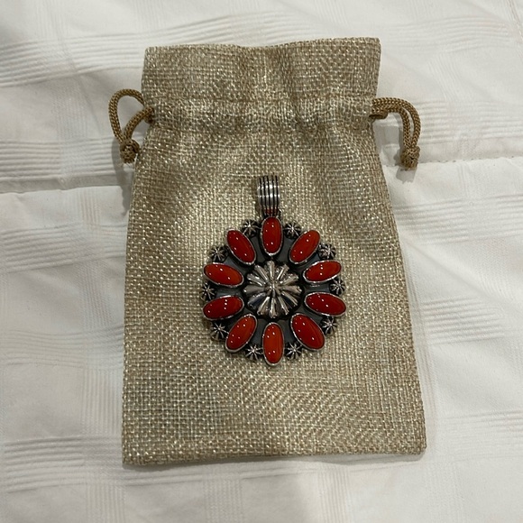 *Price Firm* Navajo Allison (Snowhawk) Lee Sterling and Coral Pendant - Picture 3 of 7